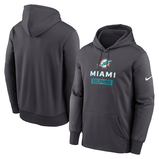 Men's Anthracite Miami Dolphins Toss Sweep Performance Pullover Hoodie